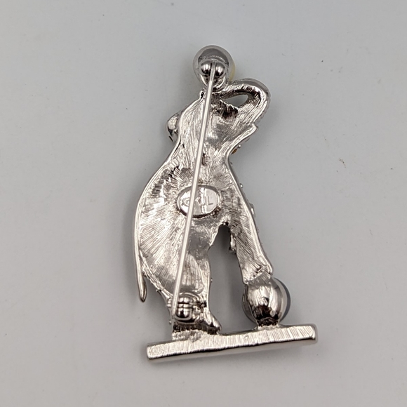 Kenneth Jay Lane Circus Elephant Rhinestone Encrusted Faux Pearl Pin Brooch - Picture 5 of 8